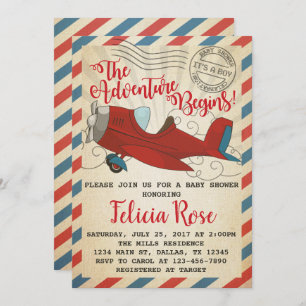 Vintage Aeroplane Baby Shower Invitation Invite