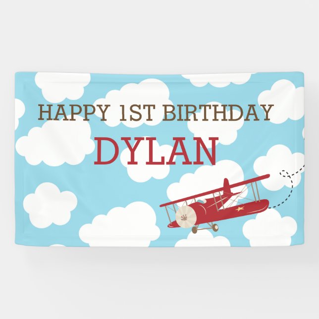 Vintage Aeroplane Backdrop / Banner (Blue & Red) (Horizontal)