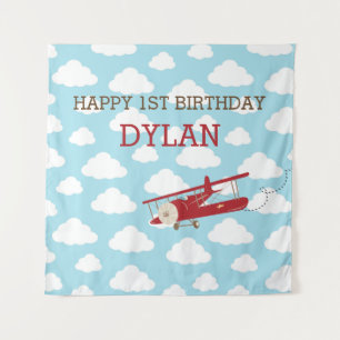 Vintage Aeroplane Backdrop / Boy Birthday Banner Tapestry