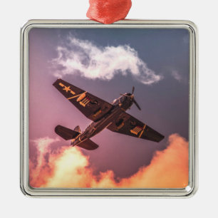 Vintage Aeroplane Beautiful Sky Metal Ornament