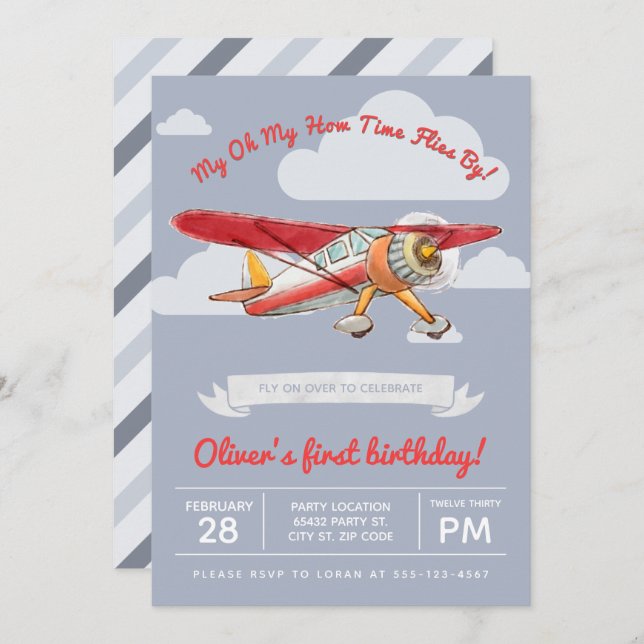 Vintage Aeroplane Birthday Invitation (Front/Back)