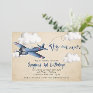 Vintage Aeroplane Birthday Invitation, Boy Invite