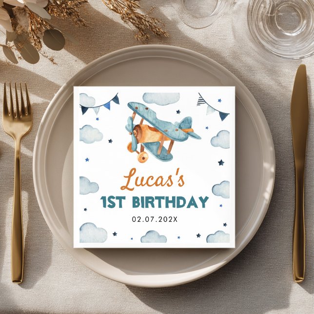 Vintage Aeroplane Birthday Napkin (Creator Uploaded)