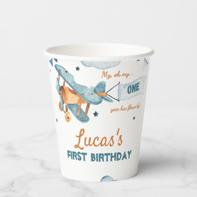Vintage Aeroplane Birthday Paper Cups (Back)