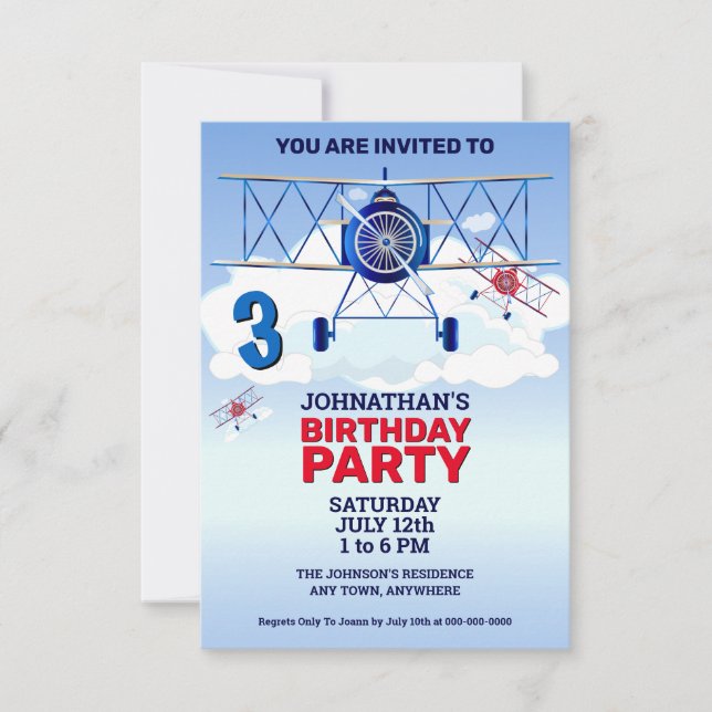 Vintage Aeroplane Birthday Party Invitation (Front)