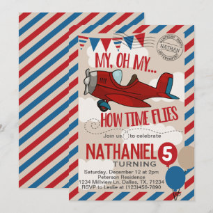 Vintage Aeroplane Birthday Party Invitation Invite