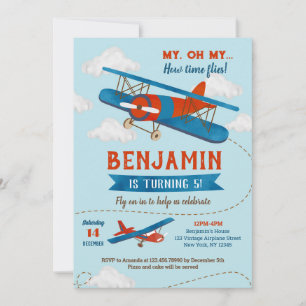Vintage Aeroplane Birthday Party Invitations