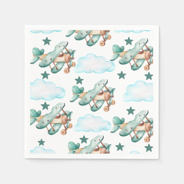 Vintage Aeroplane Birthday Party Napkins (Front)