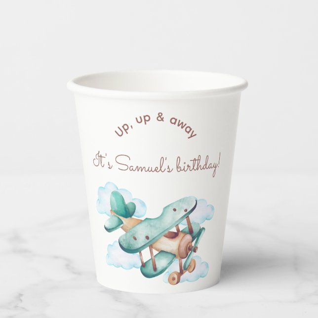 Vintage Aeroplane Birthday Party Napkins Paper Cups (Front)