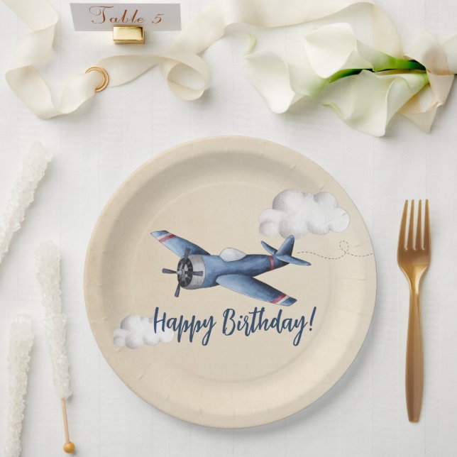 Vintage Aeroplane Birthday Party Paper Plate (Wedding)
