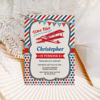 Vintage Aeroplane Birthday Pilot Adventure Invite