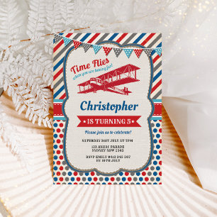 Vintage Aeroplane Birthday Pilot Adventure Invite