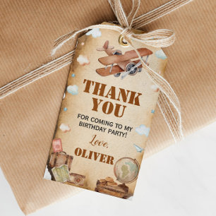 Vintage Aeroplane Birthday Thank You Tag