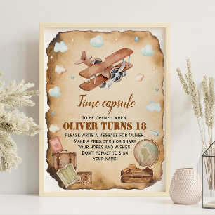 Vintage Aeroplane Birthday Time Capsule sign