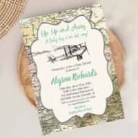 Vintage aeroplane boy baby shower travel map
