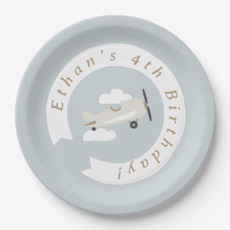 Vintage Aeroplane Boys Birthday Personalised Paper Plate