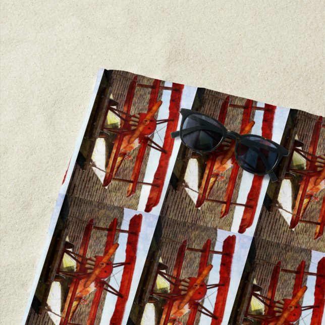 Vintage Aeroplane by Shirley Taylor Beach Towel (In Situ)