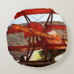 Vintage Aeroplane by Shirley Taylor Round Cushion