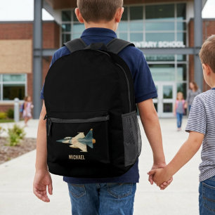 Vintage Aeroplane Camo Boy Black School Custom  Printed Backpack