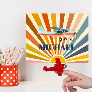 Vintage Aeroplane Cessna Retro Sunset Custom Poster