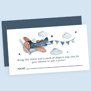 Vintage Aeroplane Clouds Baby Shower Diaper Raffle Enclosure Card