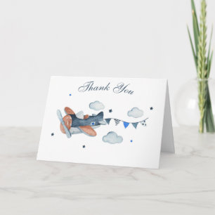 Vintage Aeroplane Clouds Baby Shower Thank You Card