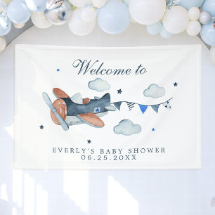 Vintage Aeroplane Clouds Baby Shower Welcome Banner