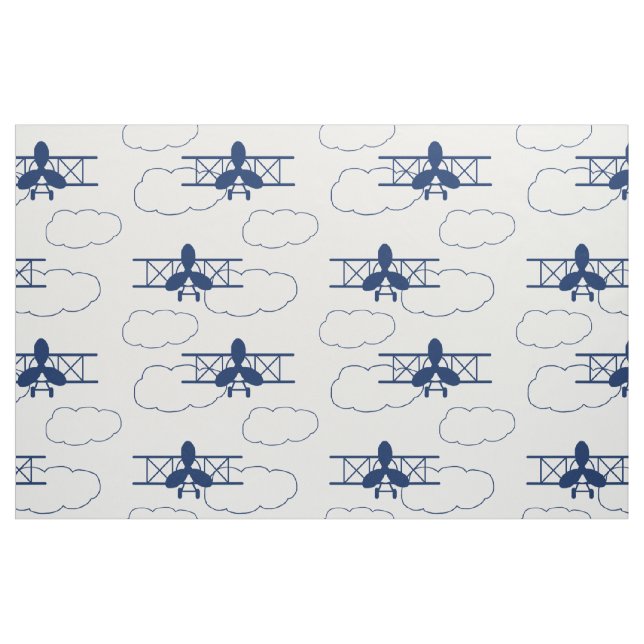 Vintage Aeroplane Clouds Navy Blue Fabric (Fat Quarter)