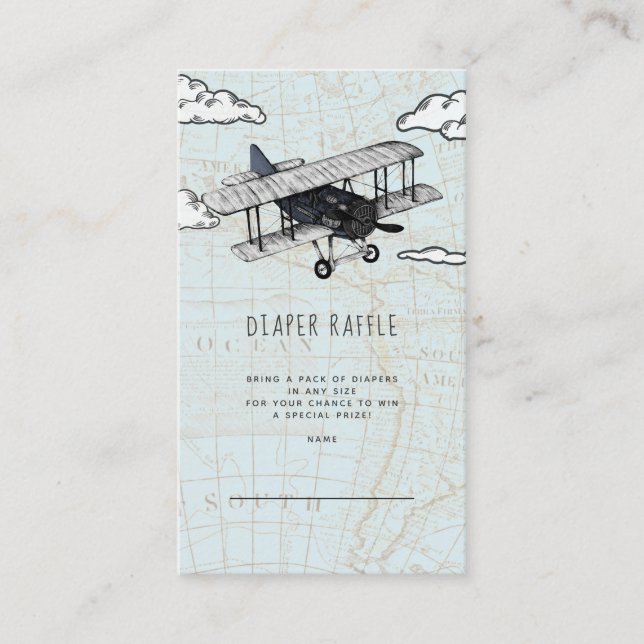 Vintage Aeroplane Diaper Raffle Enclosure Card (Front)
