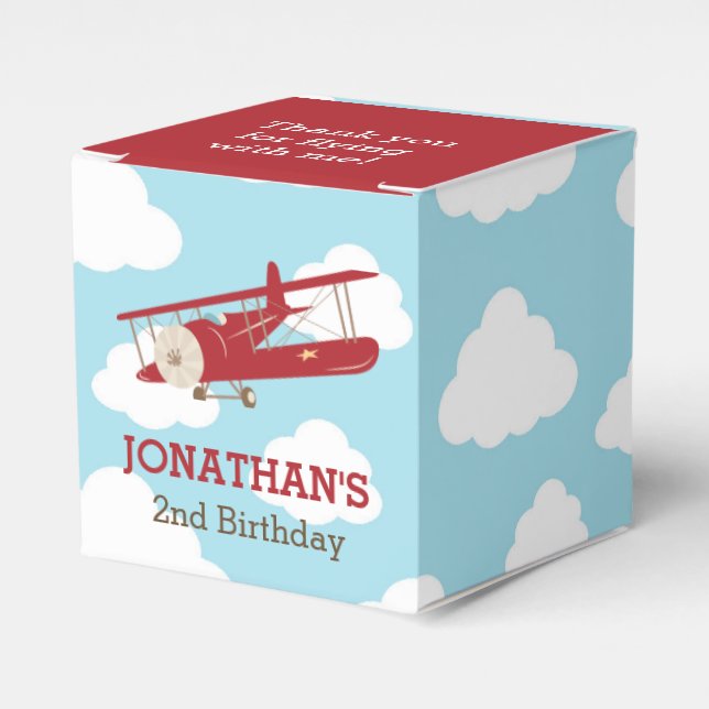 Vintage Aeroplane Favour Box (Red Plane) Birthday (Front Side)