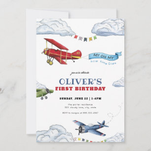 Vintage Aeroplane First Birthday Invitation