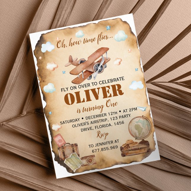Vintage Aeroplane First Birthday Invitation (Creator Uploaded)