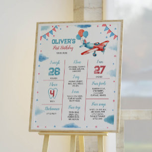 Vintage Aeroplane First Birthday Milestone Poster