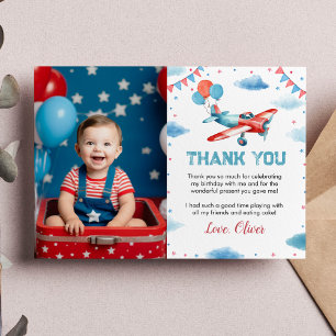 Vintage Aeroplane First Birthday Thank You Card