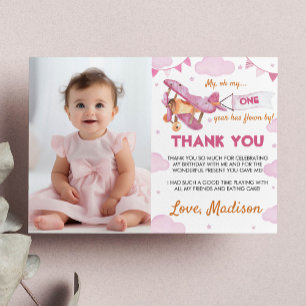 Vintage Aeroplane First Birthday Thank You Card