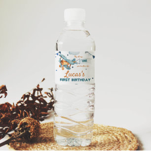 Vintage Aeroplane First Birthday Water Bottle Labe Water Bottle Label