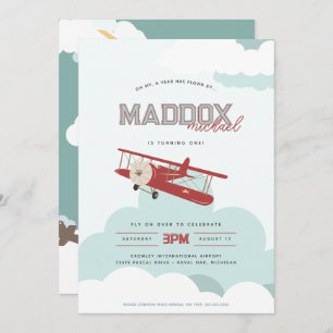Vintage Aeroplane Fly On By First Birthday Aviator Invitation
