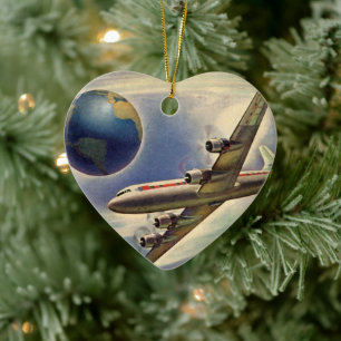 Vintage Aeroplane Flying Around the World in Ceramic Tree Decoration