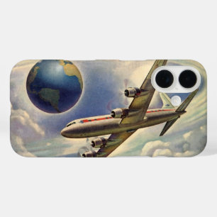 Vintage Aeroplane Flying Around the World in Cloud iPhone 16 Case