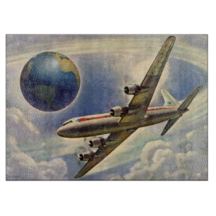 Vintage Aeroplane Flying Around the World in Cloud Cutting Board