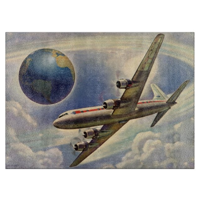 Vintage Aeroplane Flying Around the World in Cloud Cutting Board (Front)