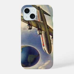 Vintage Aeroplane Flying Around the World in Cloud iPhone 15 Case