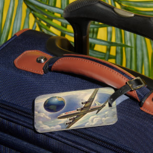 Vintage Aeroplane Flying Around the World in Cloud Luggage Tag