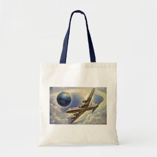 Vintage Aeroplane Flying Around the World in Tote Bag