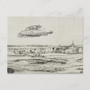 Vintage Aeroplane Flying Machine Art Drawing Postcard