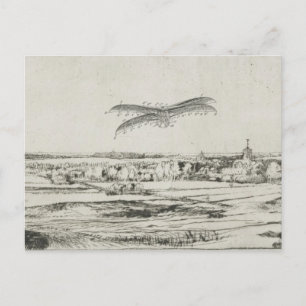 Vintage Aeroplane Flying Machine Art Drawing Postcard