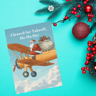 Vintage Aeroplane Funny Pilot Santa Christmas Phot Holiday Card