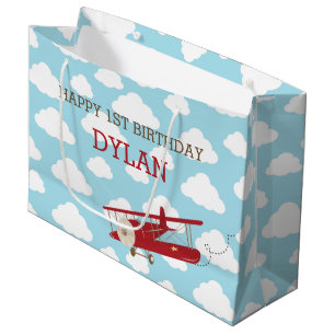 Vintage Aeroplane Gift Bags - Red Plane Cloud