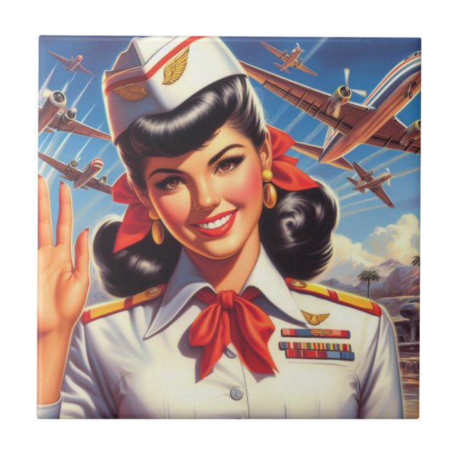 Vintage Aeroplane Girl Ceramic Tile (Front)