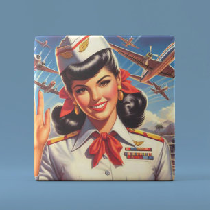 Vintage Aeroplane Girl Ceramic Tile